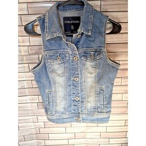 Maurices Vest Womens Small Denim Sleeveless Blue Button Down